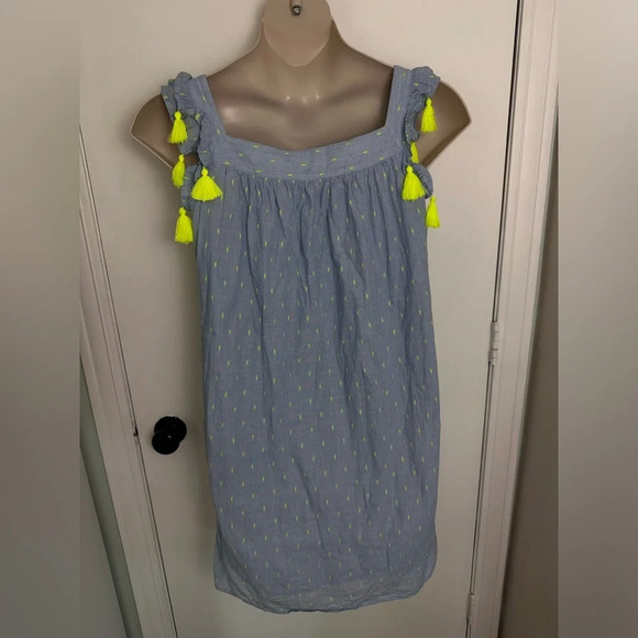 Vineyard Vines Light Blue Dress Neon Tassels Swiss Dot Size Girls 16 XL #1300 - Picture 2 of 9